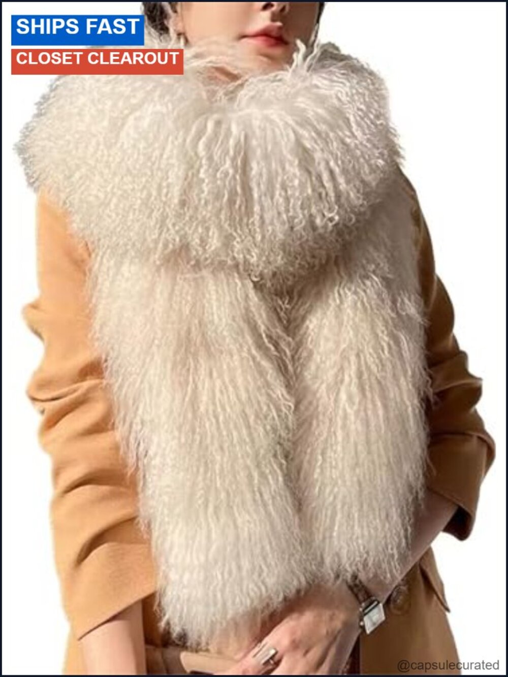 Real Mongolian Fur Long Fluffy Scarf Shawl Wrap Winter Warm Cashmere Feel